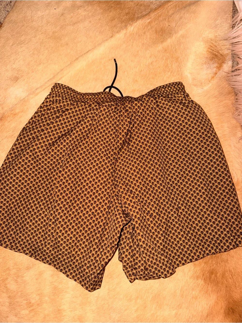 Alexander McQueen skull Brown Patterned Swim Trunks with Black Drawstring